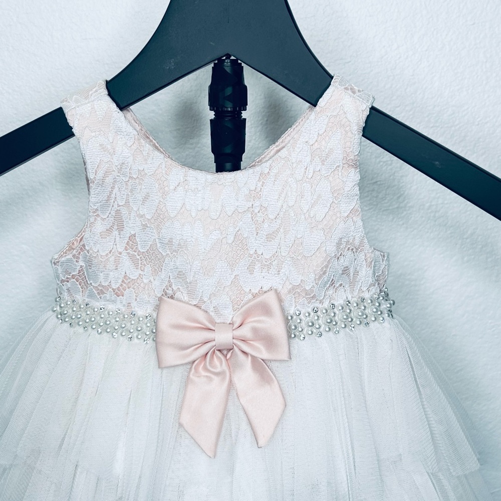 American Princess Pearl Rhinestones Pink Satin Dress - Picture 2 of 6